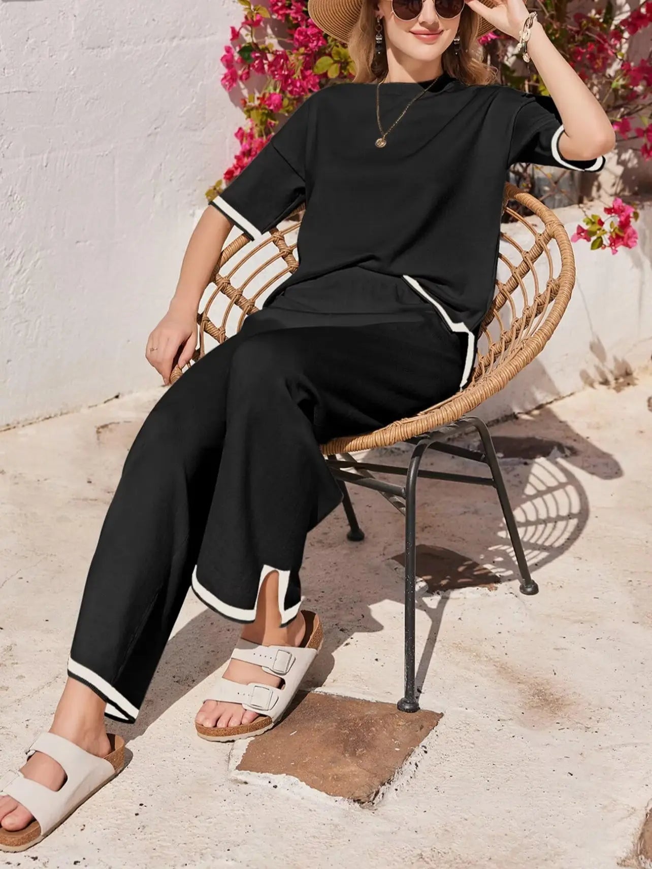 VVZ Soft, Stretchy Knit Top and Wide-Leg Pants