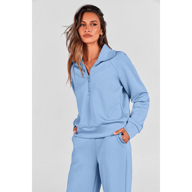VVZ Women's Casual 2-Piece Sweatsuit Set - Half Zip Pullover Sweatshirt & Wide Leg Pants