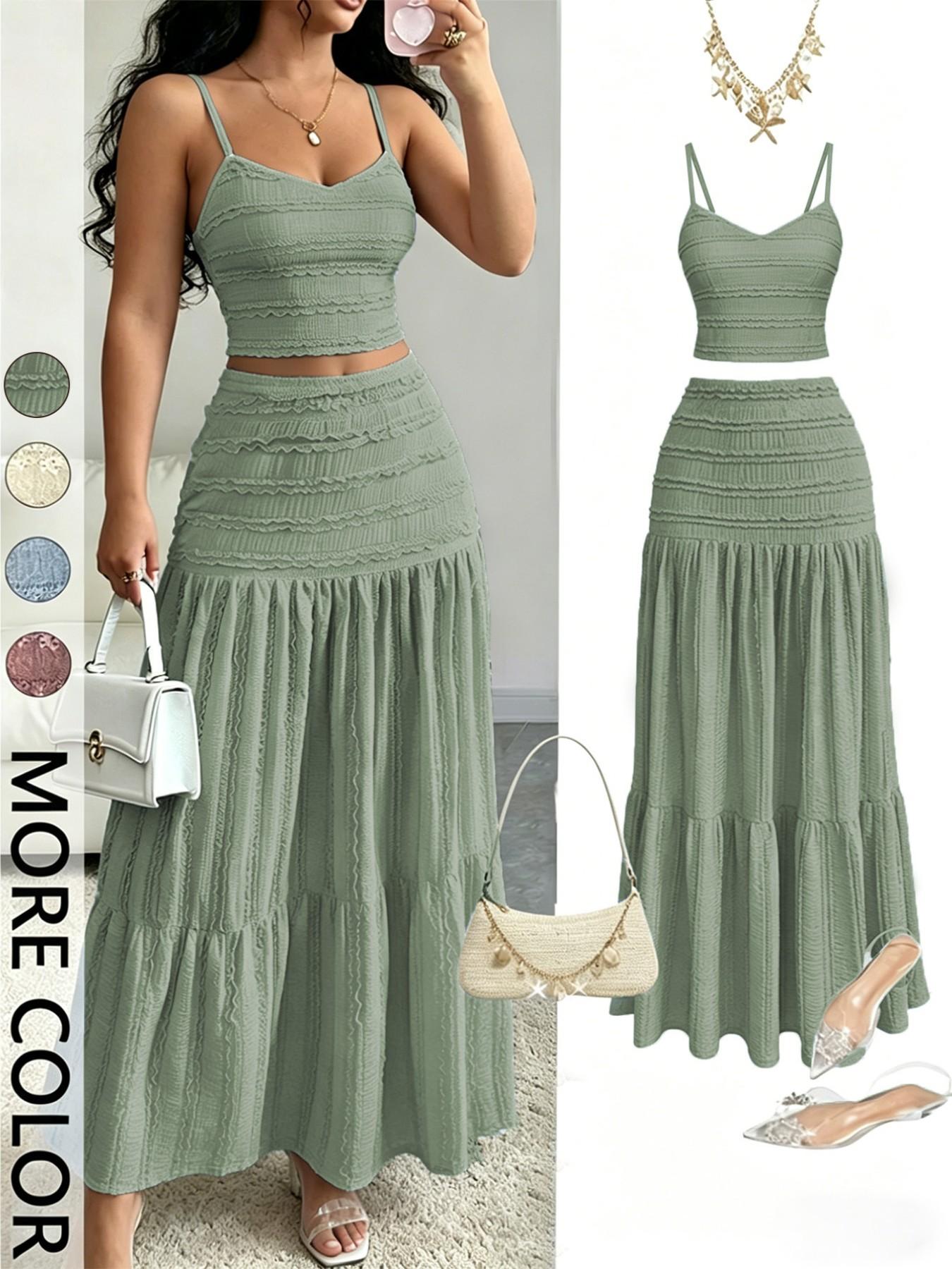 VVZ Women's Sleeveless Lightweight Cropped Top and Skirt