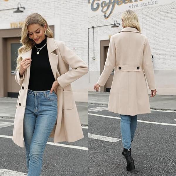 VVZ Women Winter  Camel Mid-Long Coat Notch Double-Breasted Lapel Jacket Outwear