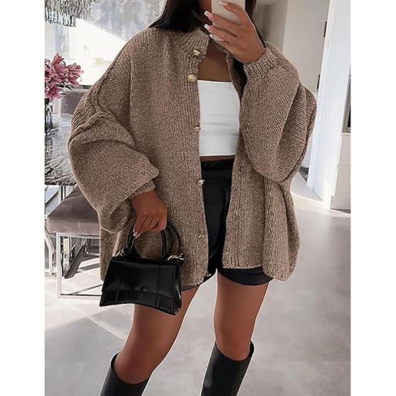 VVZ Women's Winter Button Down Cardigan Sweaters Mock Neck Lantern