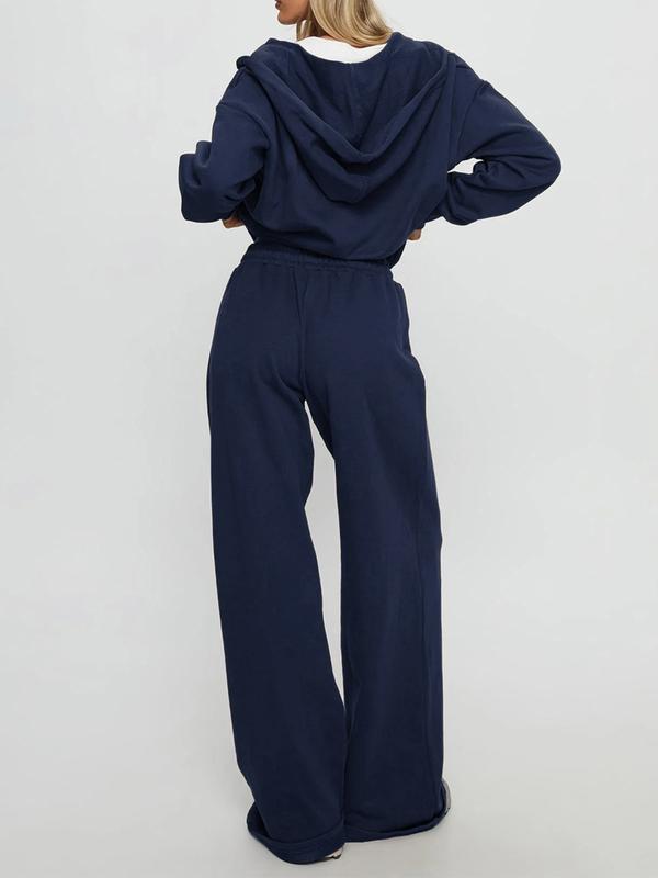 VVZ Women Fall Winter Long Sleeve Zipper Hoodie & Pants 2 Piece Set