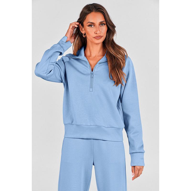 VVZ Women's Casual 2-Piece Sweatsuit Set - Half Zip Pullover Sweatshirt & Wide Leg Pants