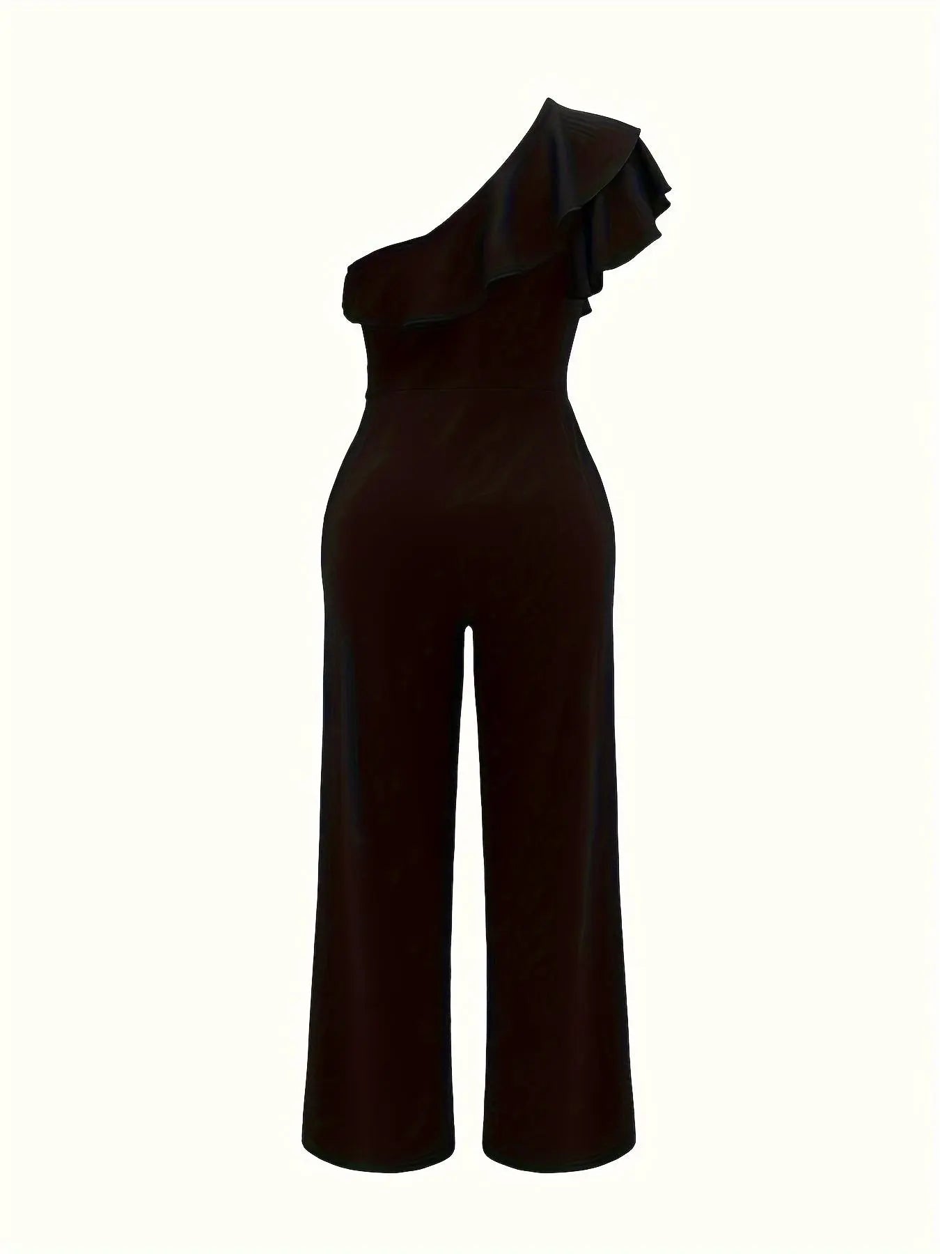 VVZ Women's Solid-Color One-Shoulder Ruffled Slim-Fit Jumpsuit