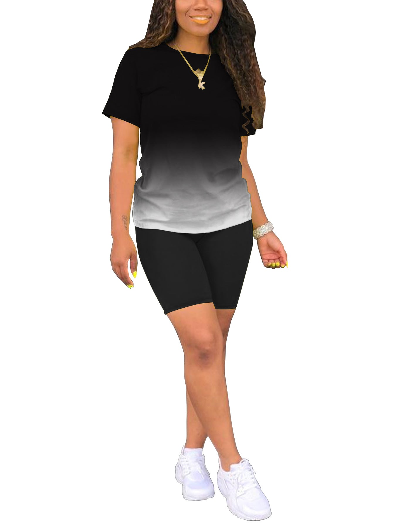 VVZ Women's Plus-Size Casual Set — Short-Sleeve Crew Neck T-Shirt & Shorts