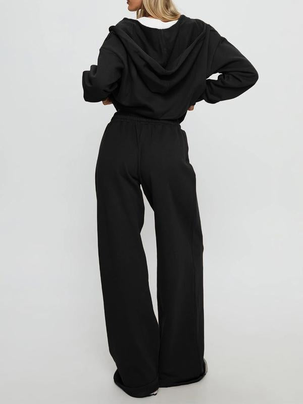 VVZ Women Fall Winter Long Sleeve Zipper Hoodie & Pants 2 Piece Set