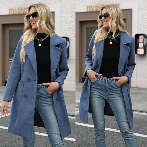 VVZ Women Winter  Camel Mid-Long Coat Notch Double-Breasted Lapel Jacket Outwear