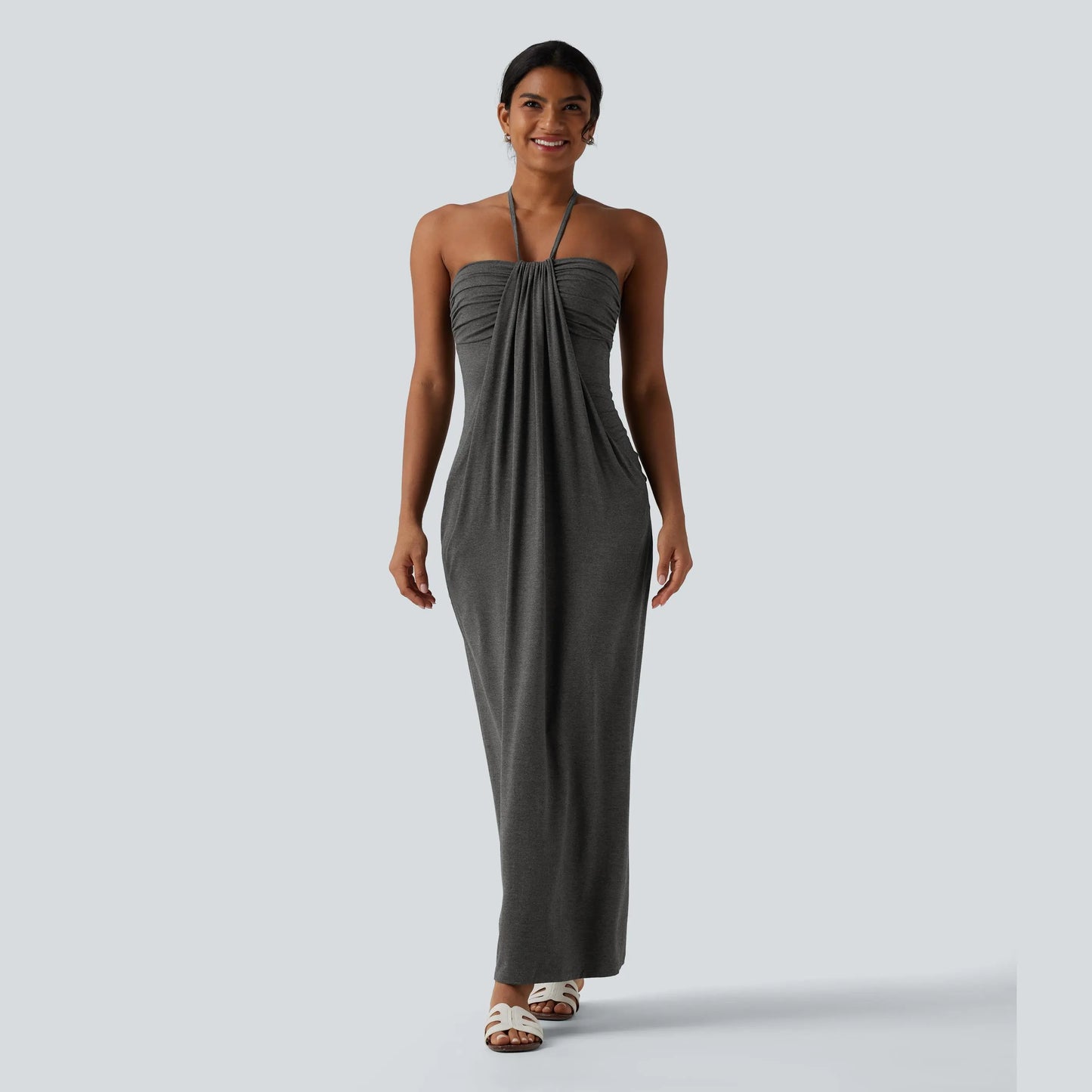 VVZ Halter-neck backless maxi dress with ties