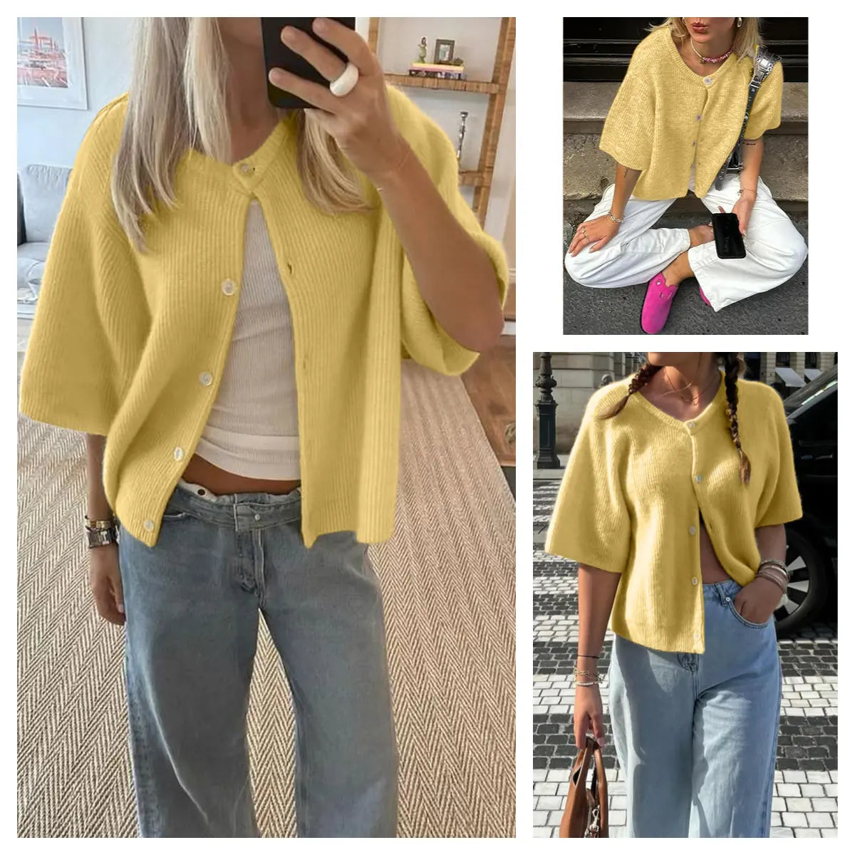 VVZ Women's Short-Sleeve Cardigan Sweater