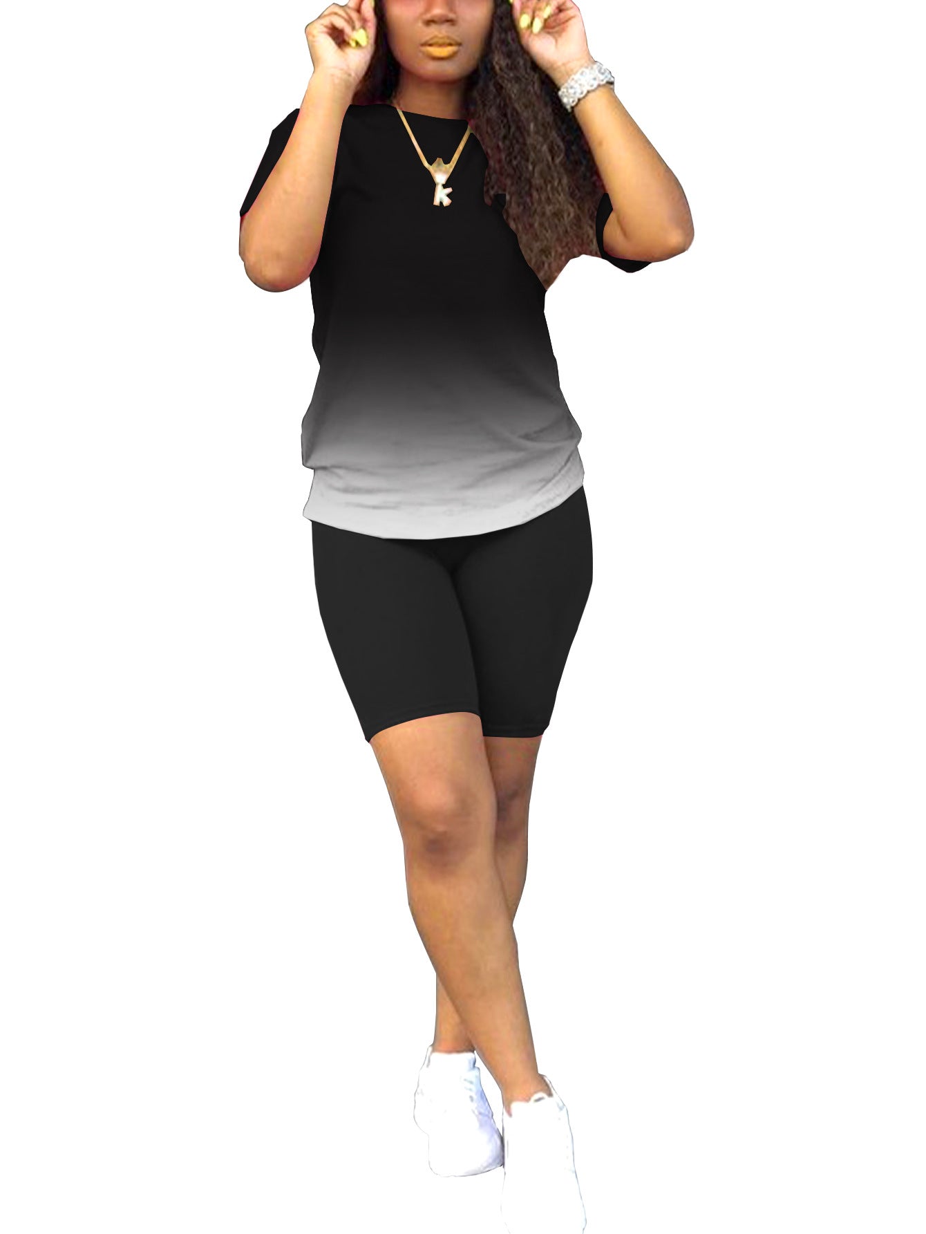 VVZ Women's Plus-Size Casual Set — Short-Sleeve Crew Neck T-Shirt & Shorts