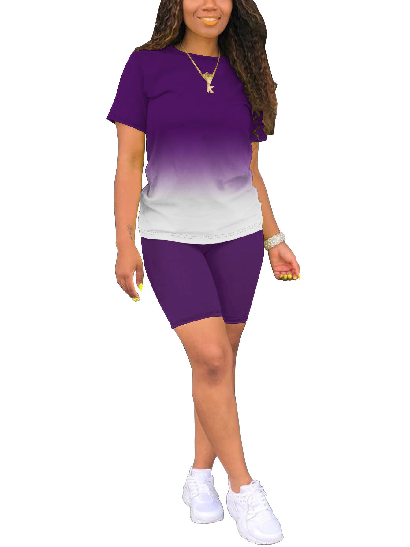 VVZ Women's Plus-Size Casual Set — Short-Sleeve Crew Neck T-Shirt & Shorts