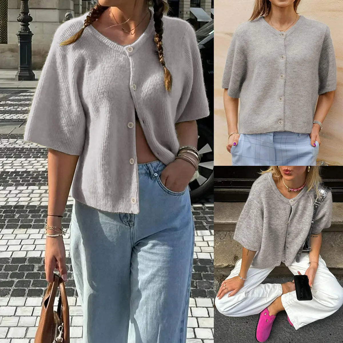 VVZ Women's Short-Sleeve Cardigan Sweater