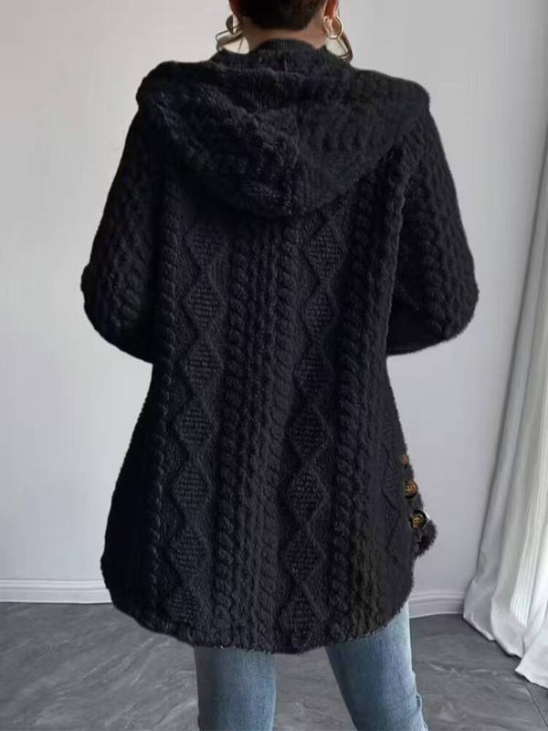 VVZ Women's Fall Winter Warm Fashion Jacquard Hooded Cardigan Long Sleeve Coat