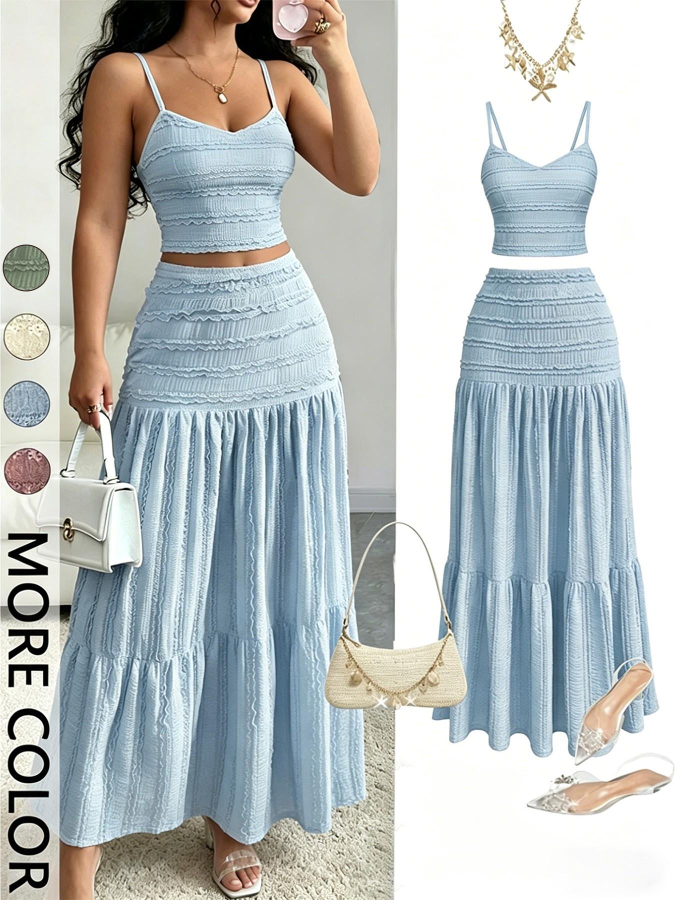 VVZ Women's Sleeveless Lightweight Cropped Top and Skirt