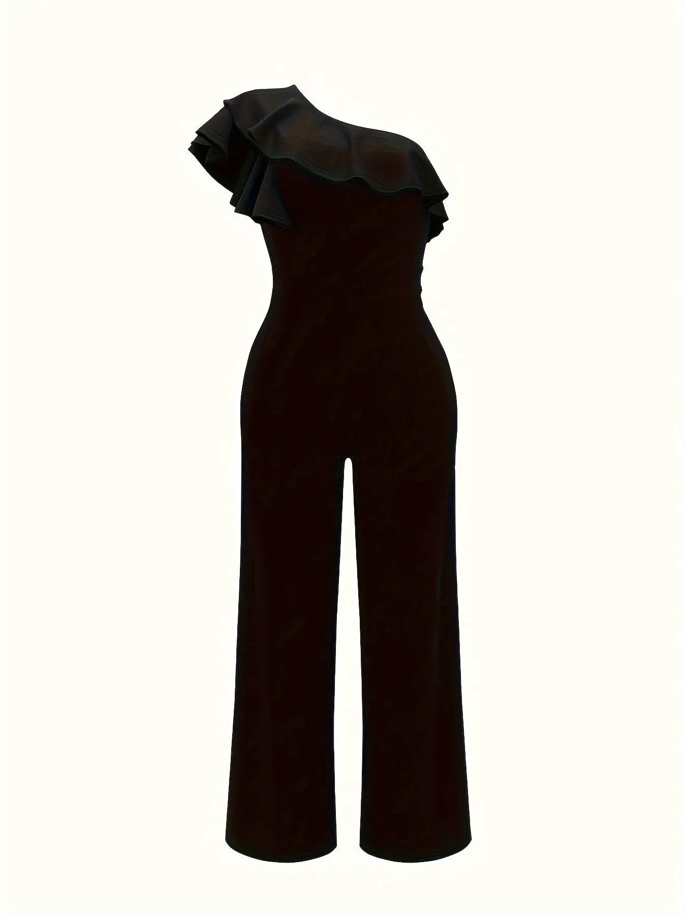 VVZ Women's Solid-Color One-Shoulder Ruffled Slim-Fit Jumpsuit