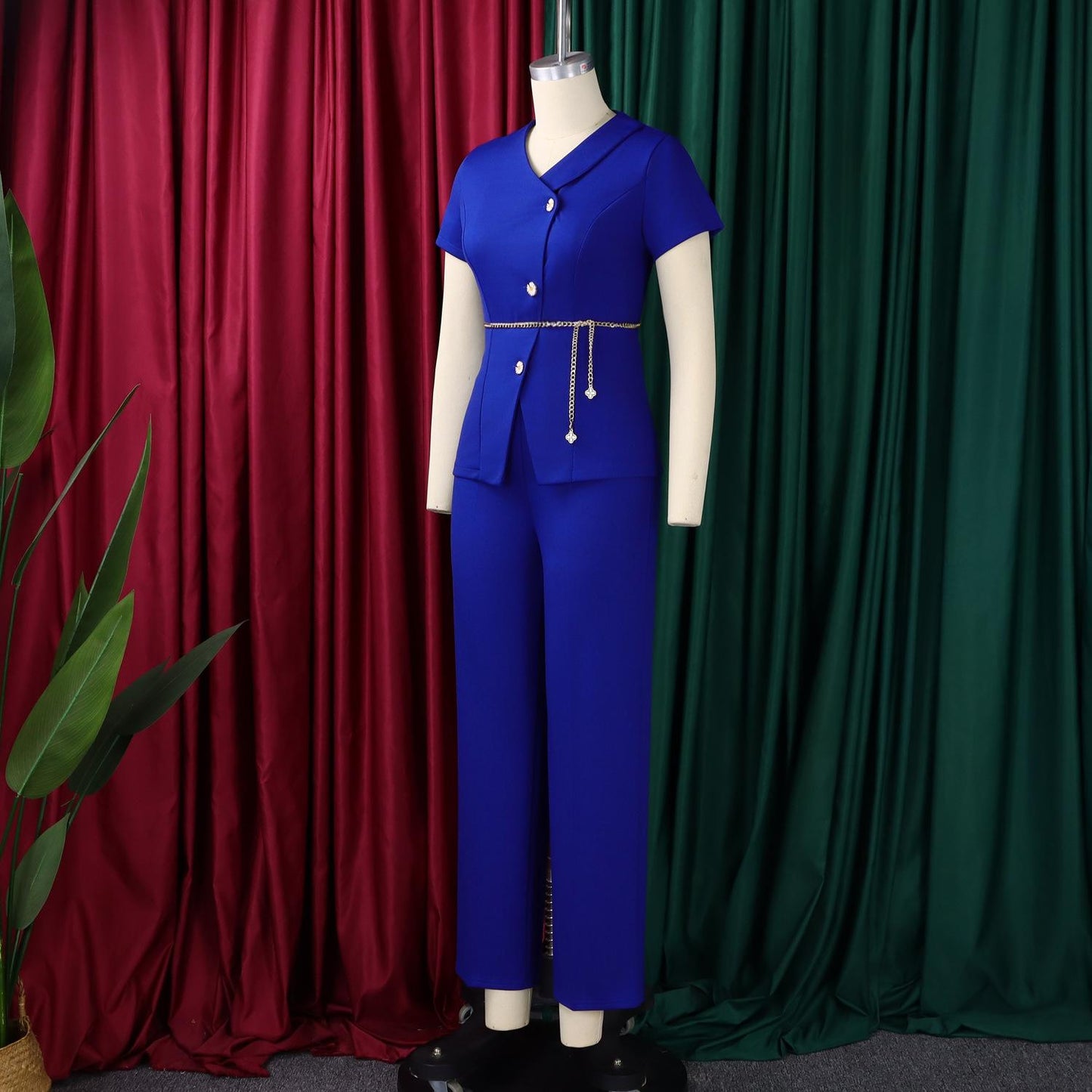 VVZ V-Neck Short-Sleeve Two-Piece Set