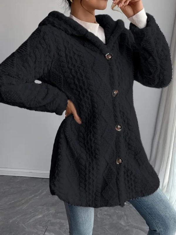 VVZ Women's Fall Winter Warm Fashion Jacquard Hooded Cardigan Long Sleeve Coat