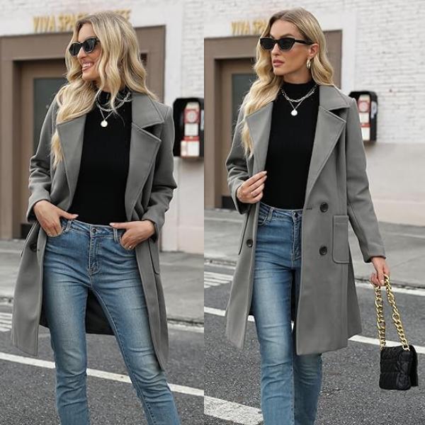 VVZ Women Winter  Camel Mid-Long Coat Notch Double-Breasted Lapel Jacket Outwear