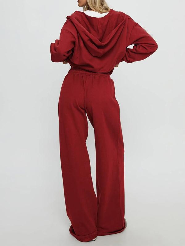 VVZ Women Fall Winter Long Sleeve Zipper Hoodie & Pants 2 Piece Set