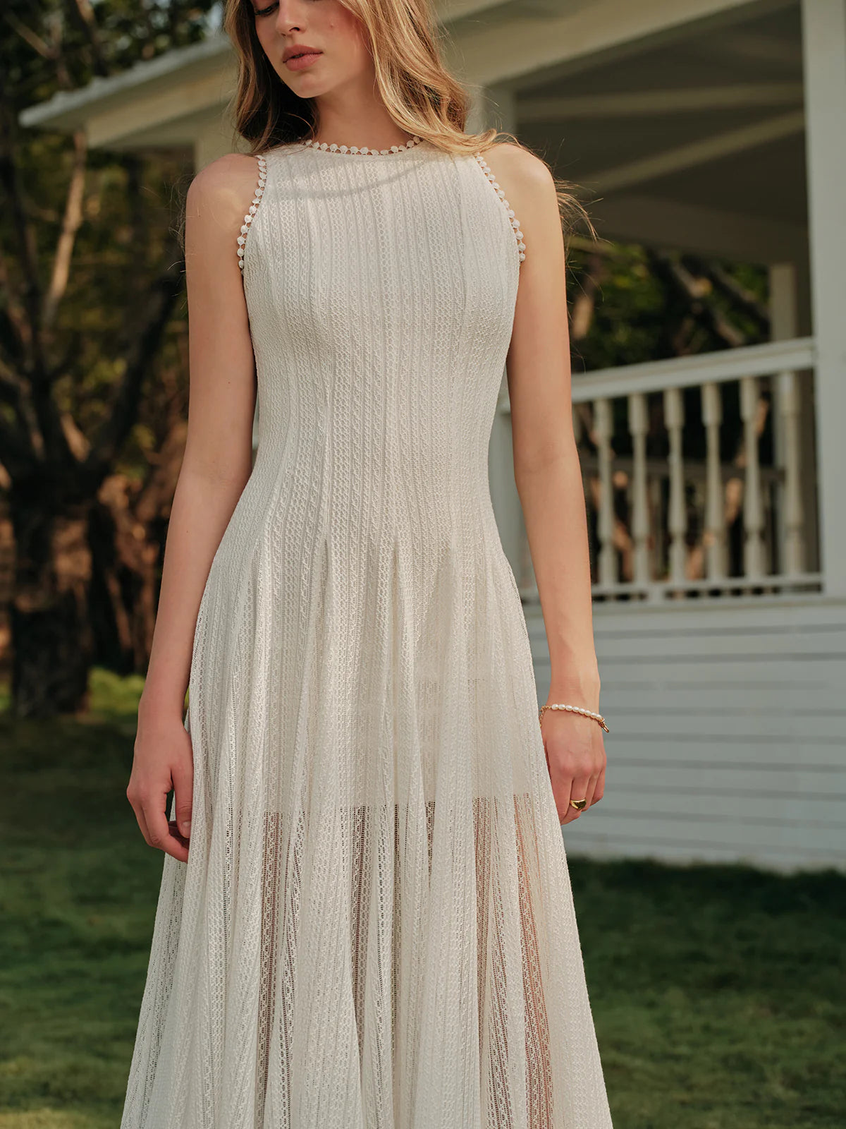 VVZ Semi-Sheer Lace Sleeveless Dress