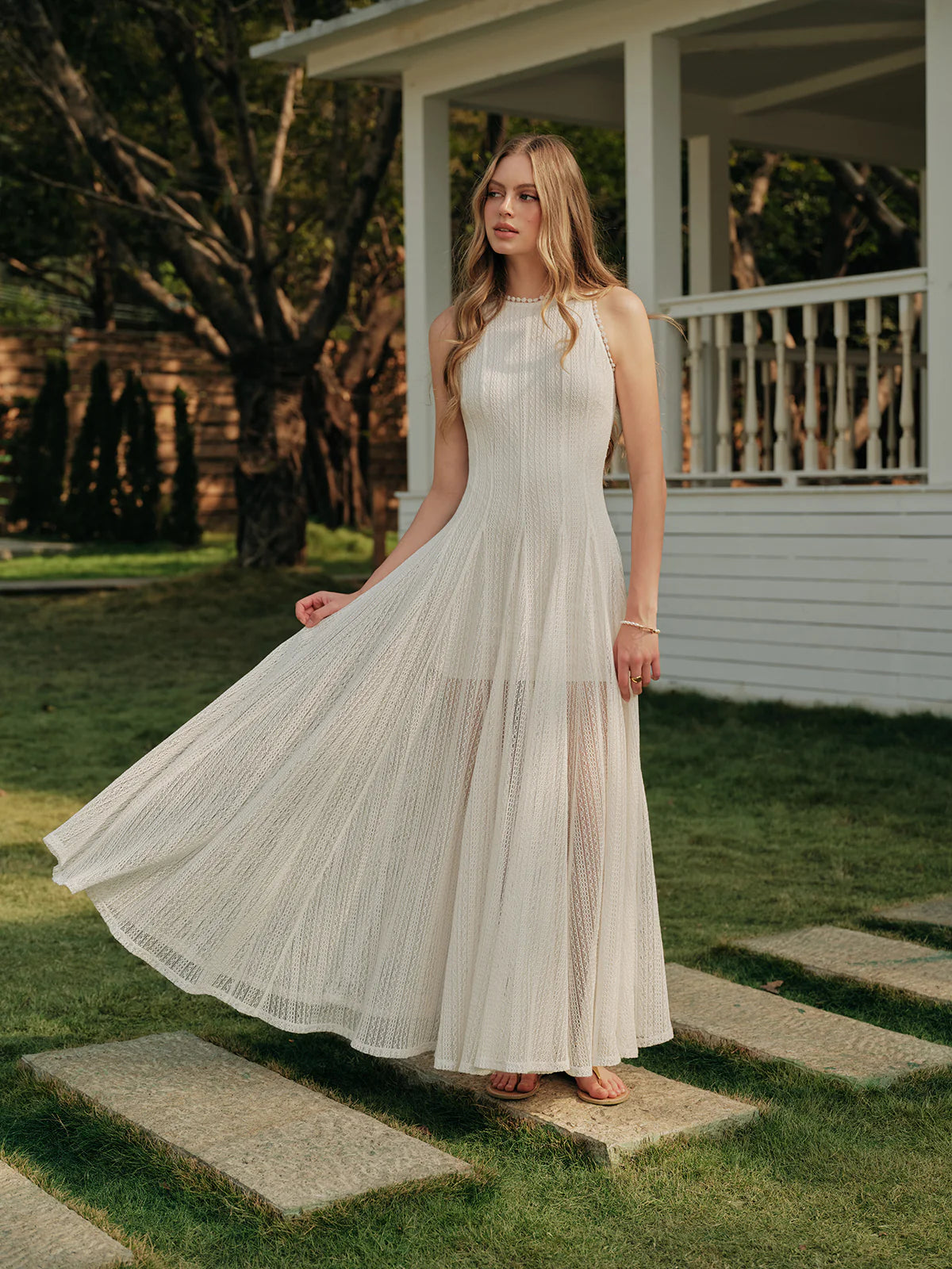 VVZ Semi-Sheer Lace Sleeveless Dress