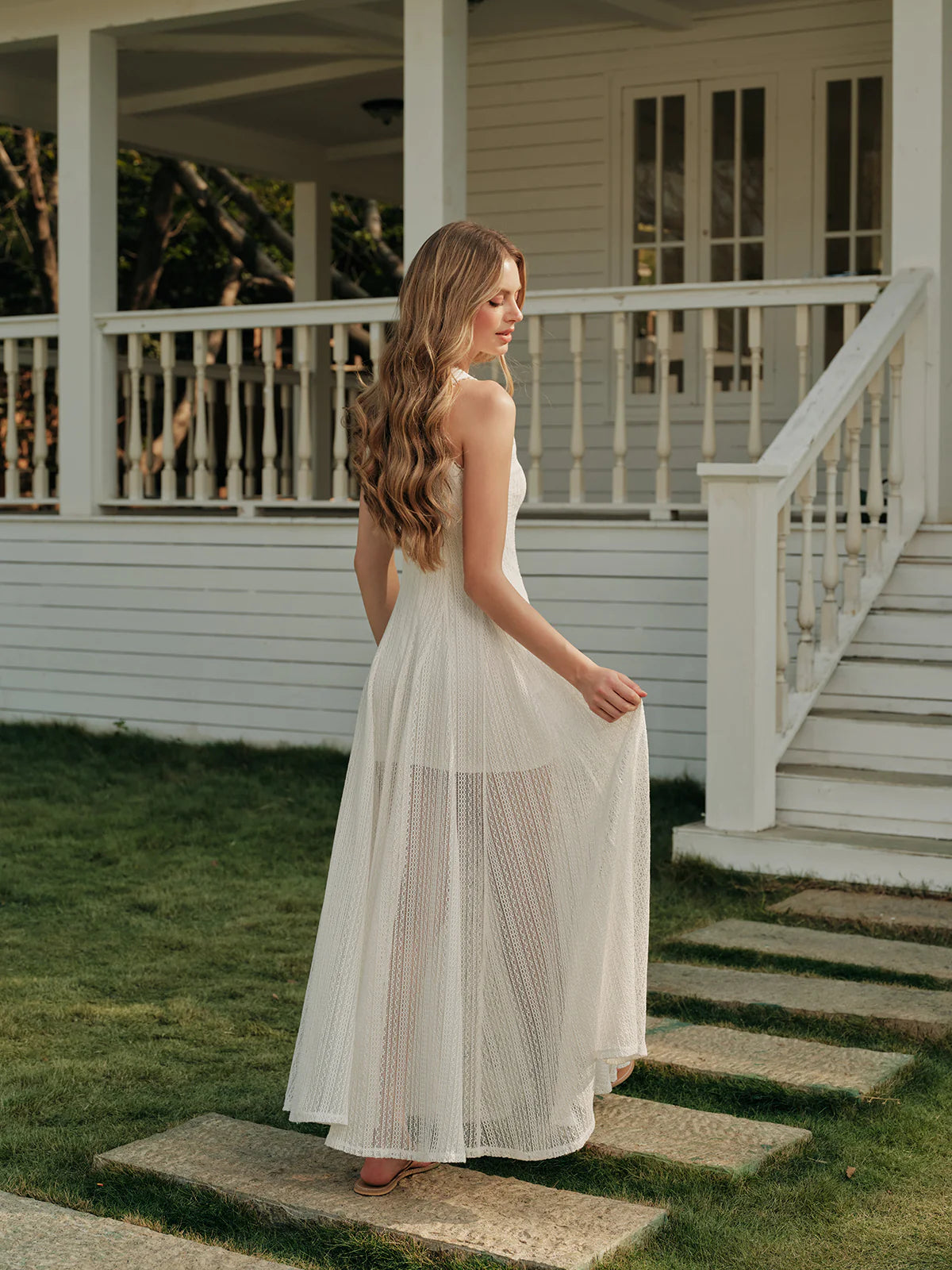 VVZ Semi-Sheer Lace Sleeveless Dress
