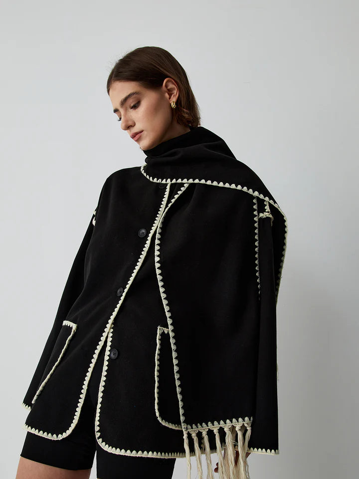 VVZ Contrast Trim Jacket With Matching Scarf