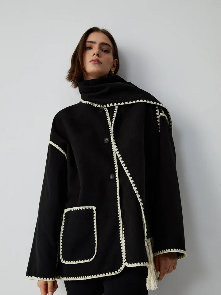 VVZ Contrast Trim Jacket With Matching Scarf
