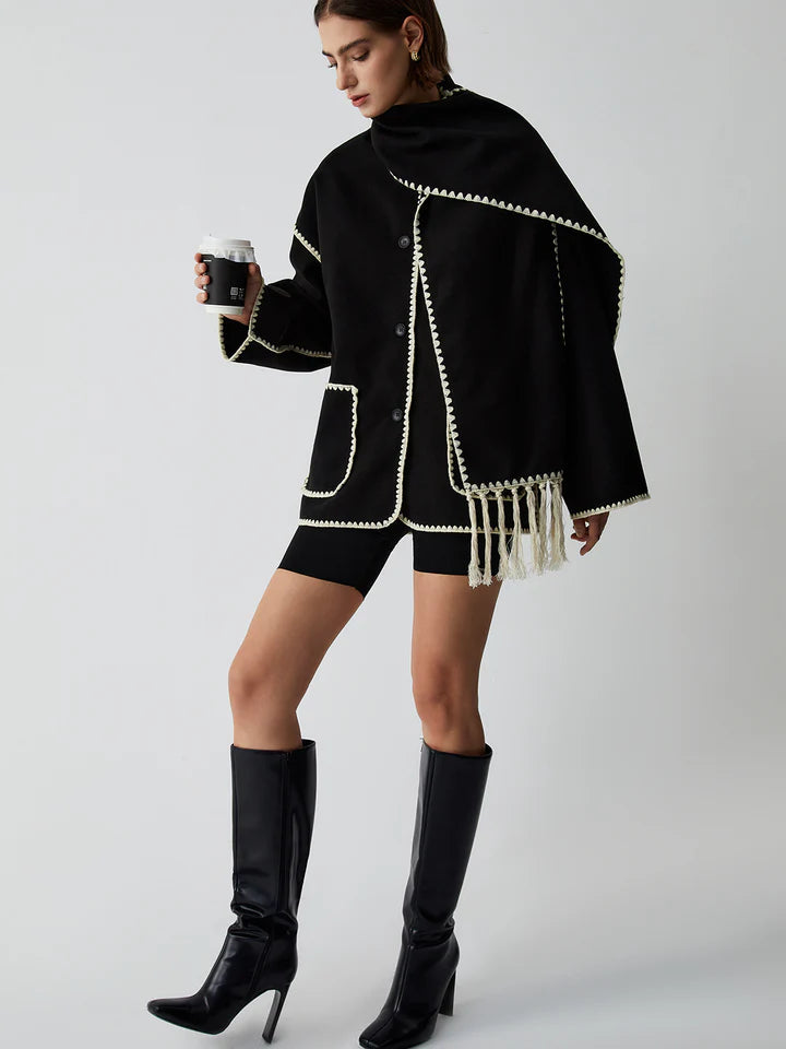 VVZ Contrast Trim Jacket With Matching Scarf