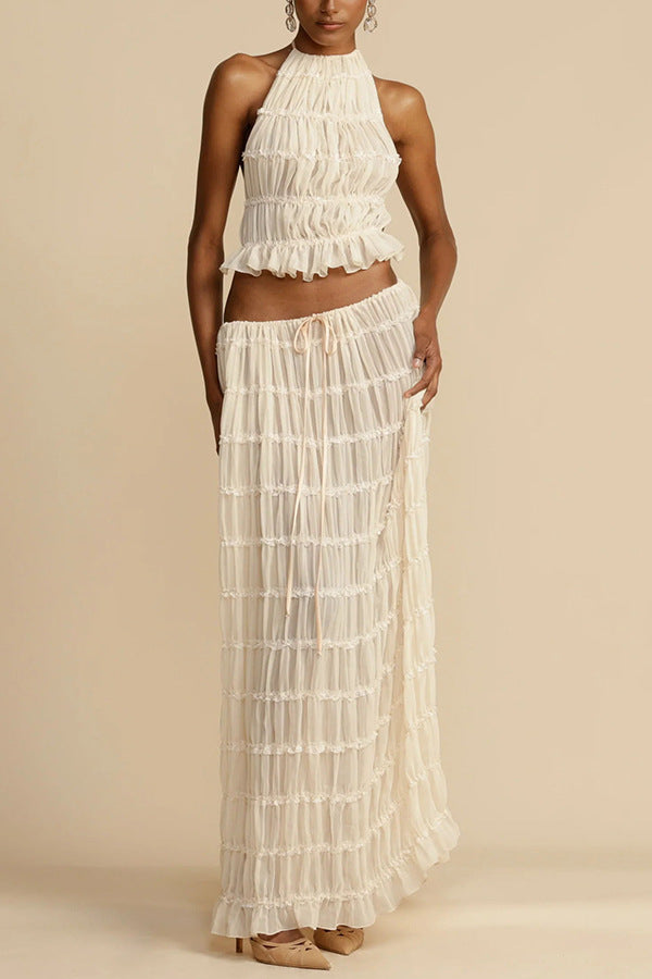 VVZ Sleeveless Ruched Halter Top and Long Skirt