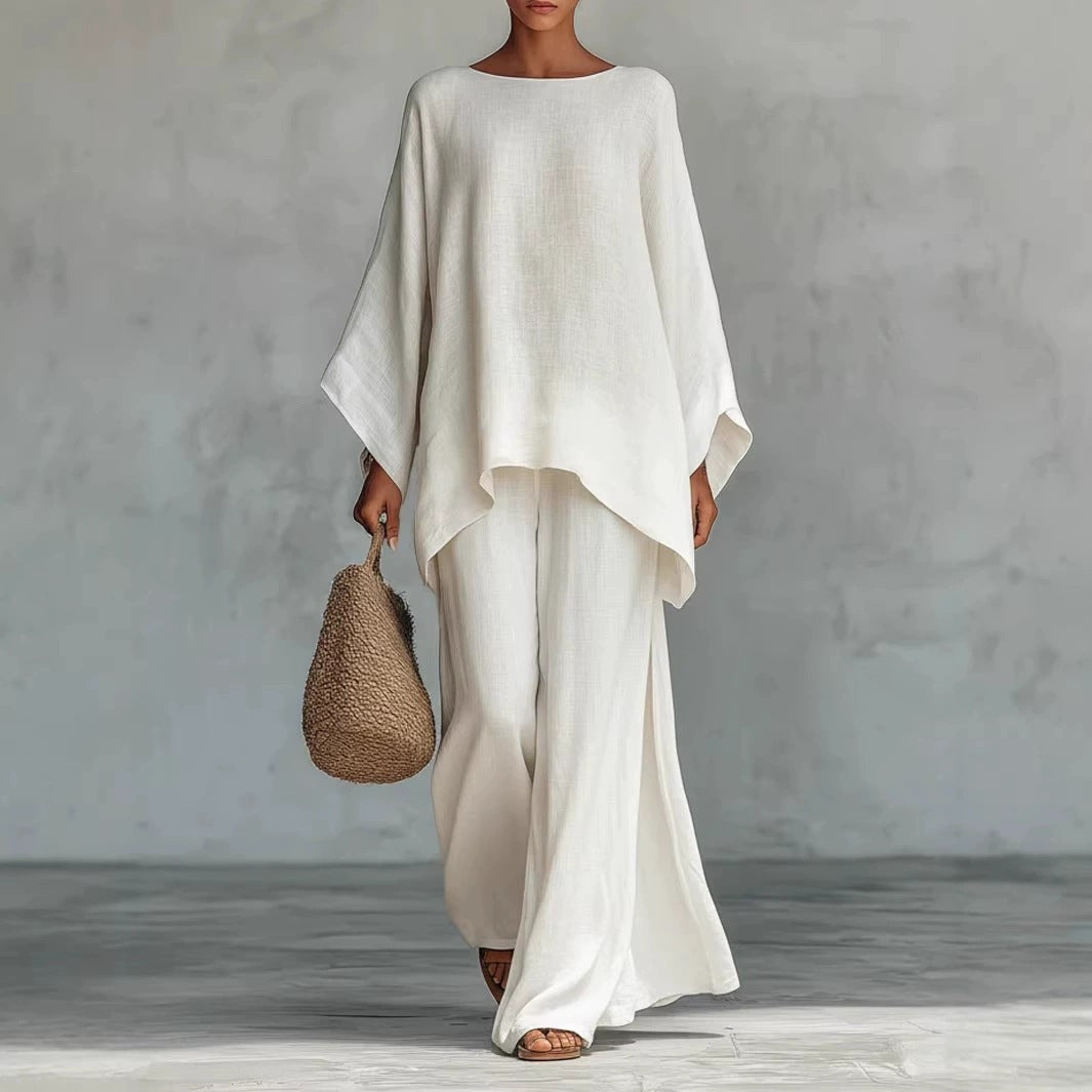 VVZ Loose-Fit Long-Sleeve Shirt and Wide-Leg Pants Set