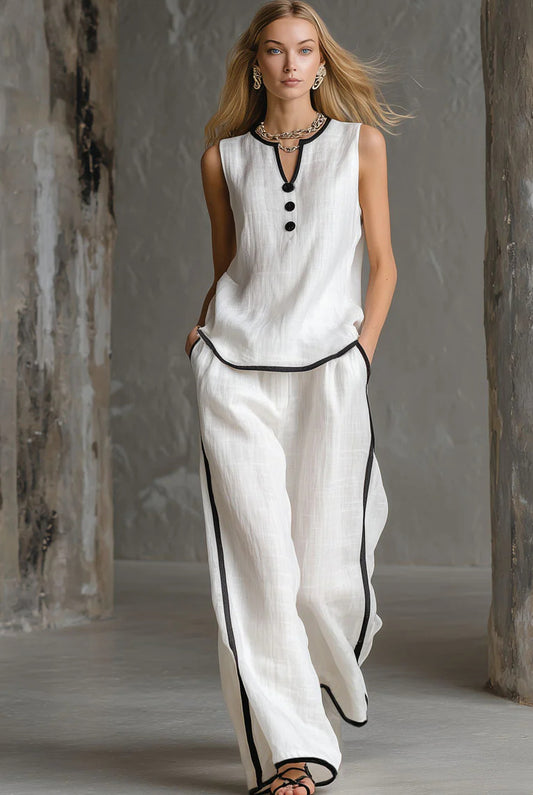 VVZ Women's Color-Block Piping V-Neck Loungewear Set