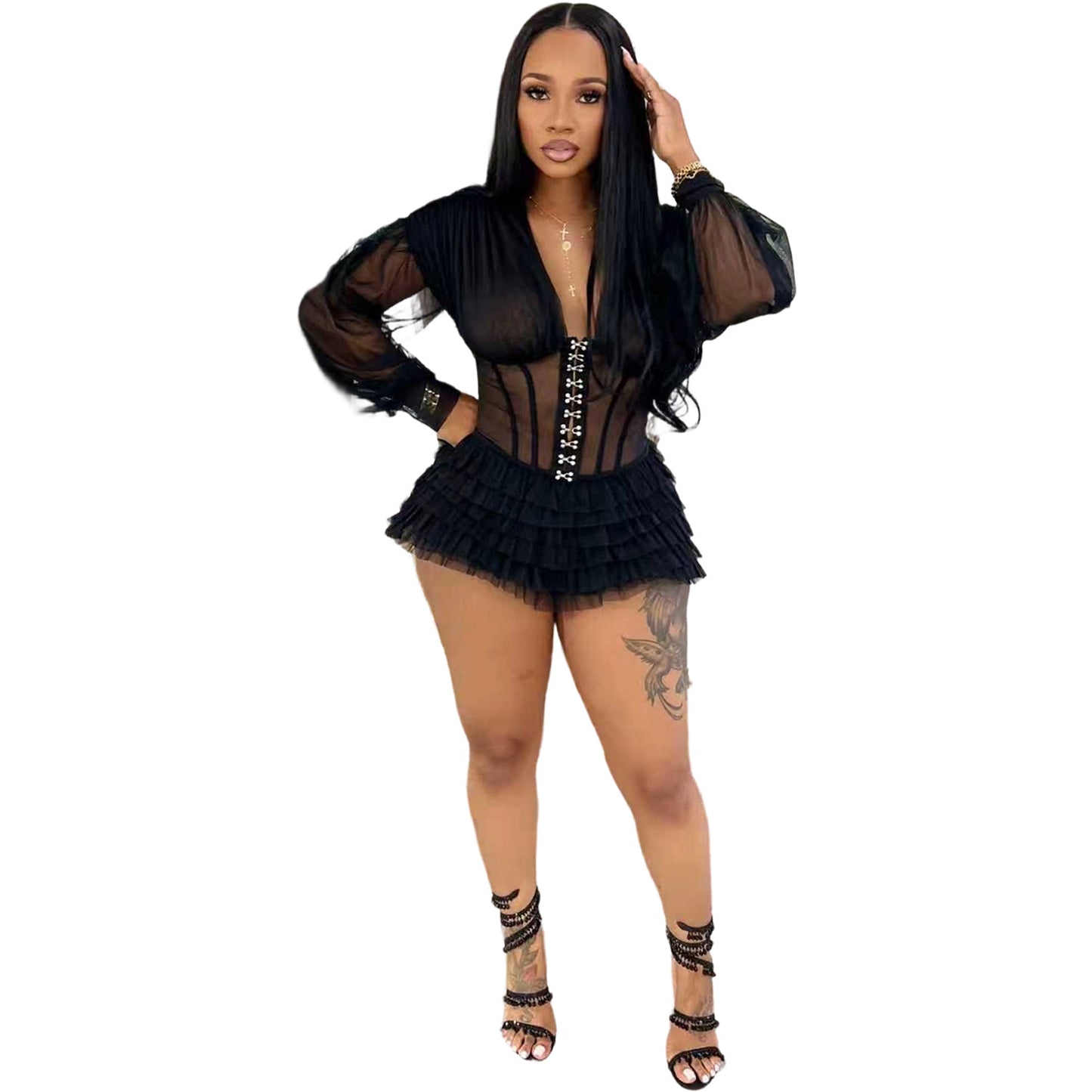 VVZ Sheer Mesh Bodysuit Romper