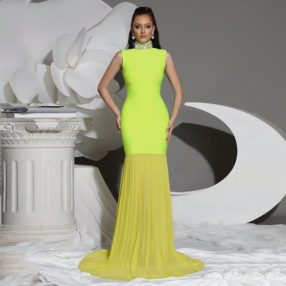 VVZ Women's Long Dress with Mesh Paneling