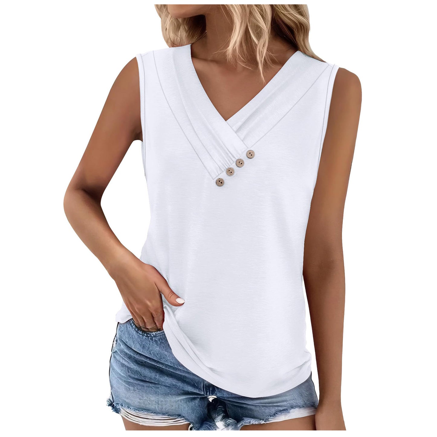 VVZ Women's Summer Button-Front V-Neck T-Shirt