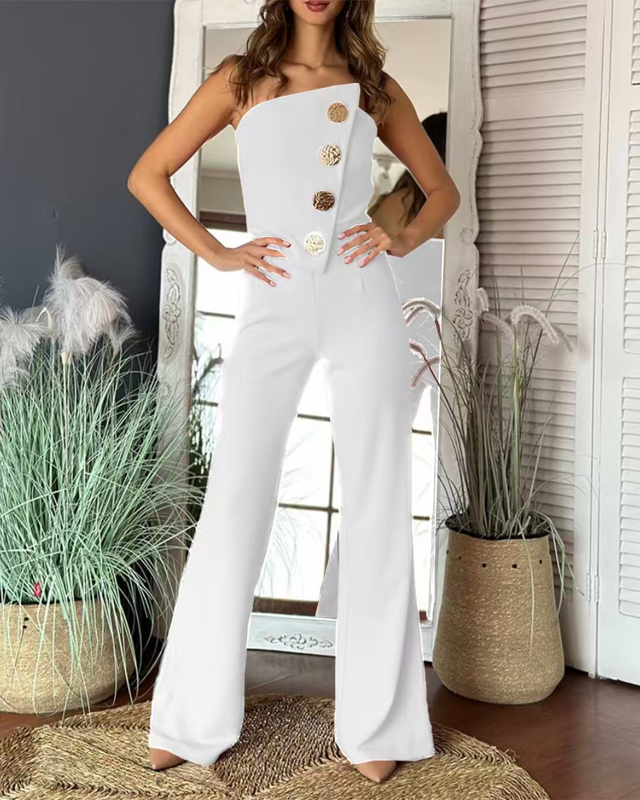 VVZ Women's Sexy Strapless Flared Jumpsuit