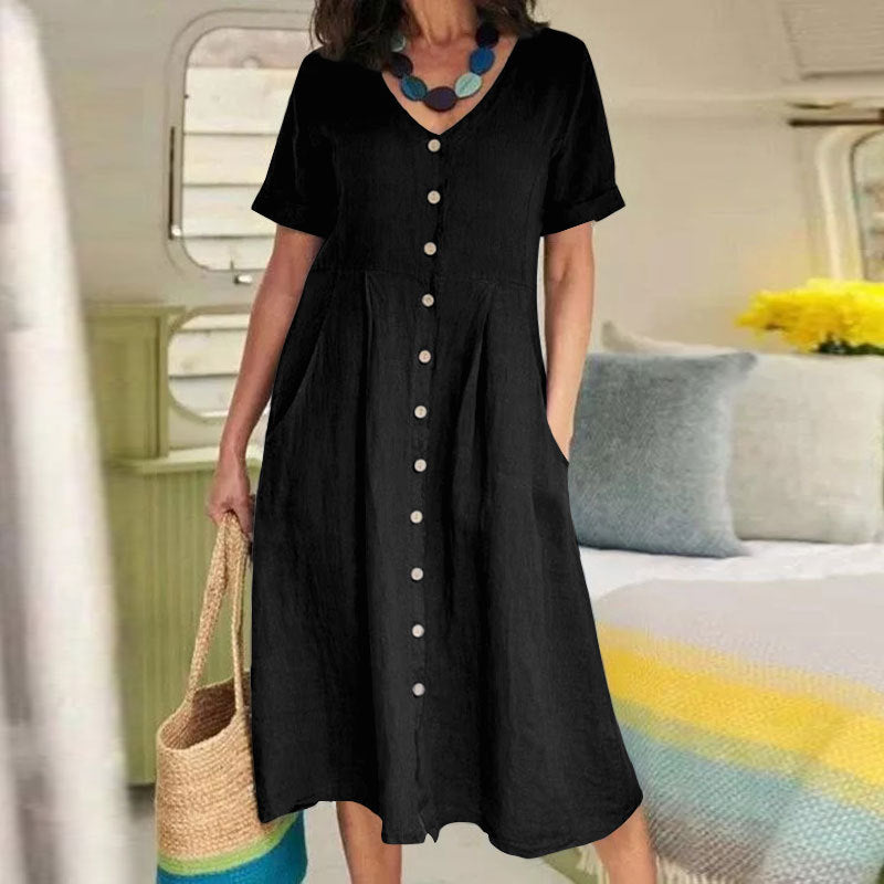 VVZ Women's Mid-Length Cotton-Linen Dress