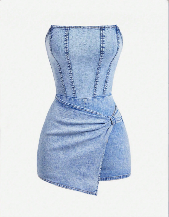 VVZ Women's Denim Strapless Romper