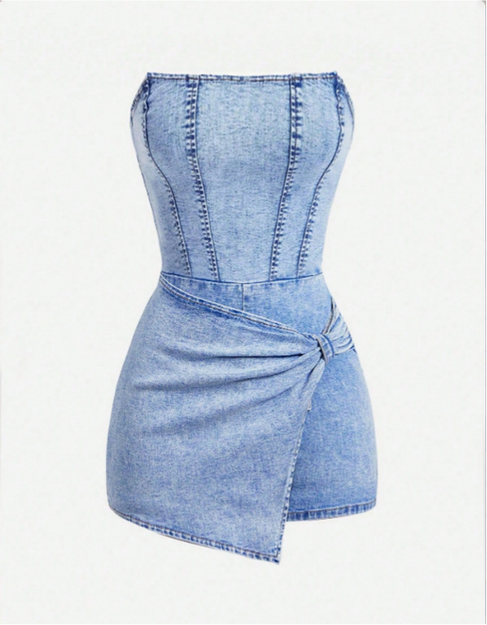 VVZ Women's Denim Strapless Romper