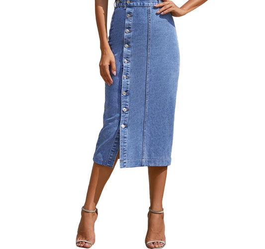 VVZ Women's Button Front Denim Skirt