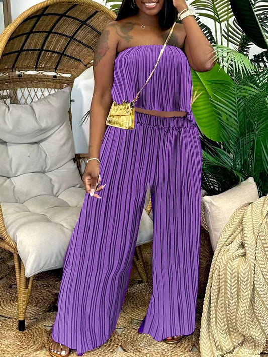 VVZ Strapless Top and Wide-Leg Pants