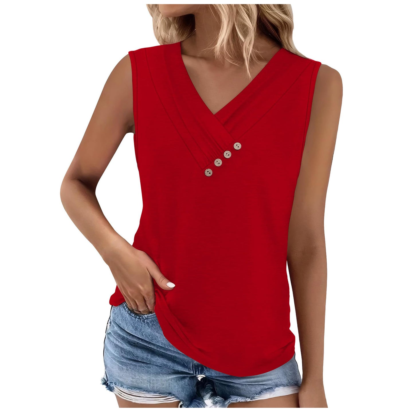 VVZ Women's Summer Button-Front V-Neck T-Shirt