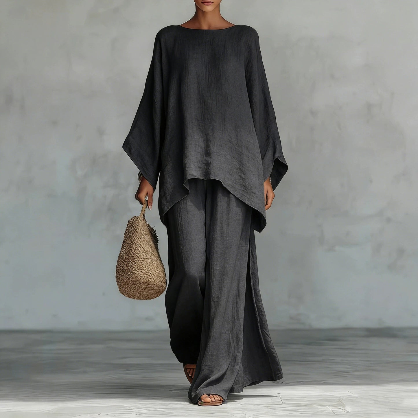 VVZ Loose-Fit Long-Sleeve Shirt and Wide-Leg Pants Set