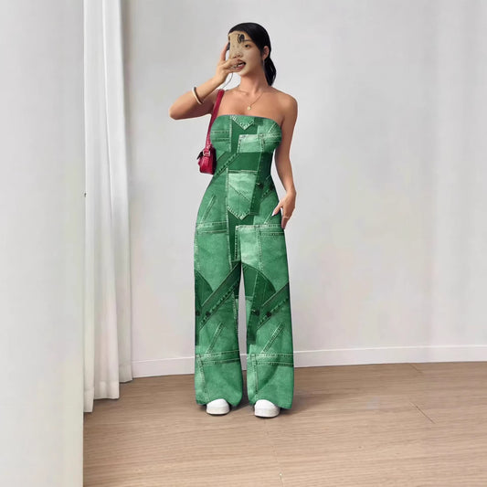 VVZ Trendy Faux-Denim Print Jumpsuit