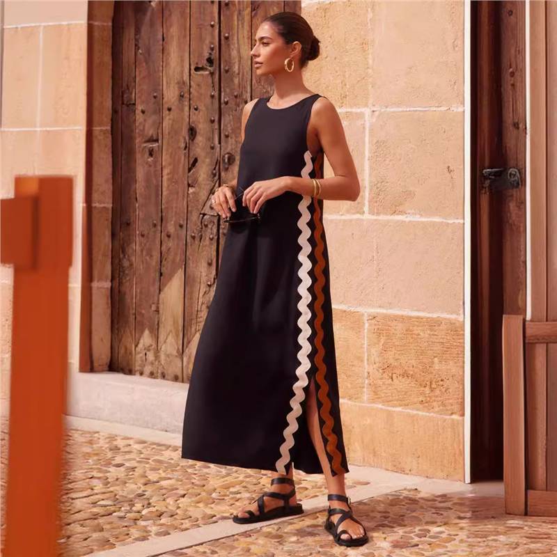 VVZ Casual Sleeveless Deep V-Neck Maxi Dress