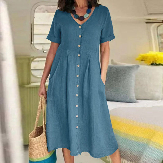 VVZ Women's Mid-Length Cotton-Linen Dress
