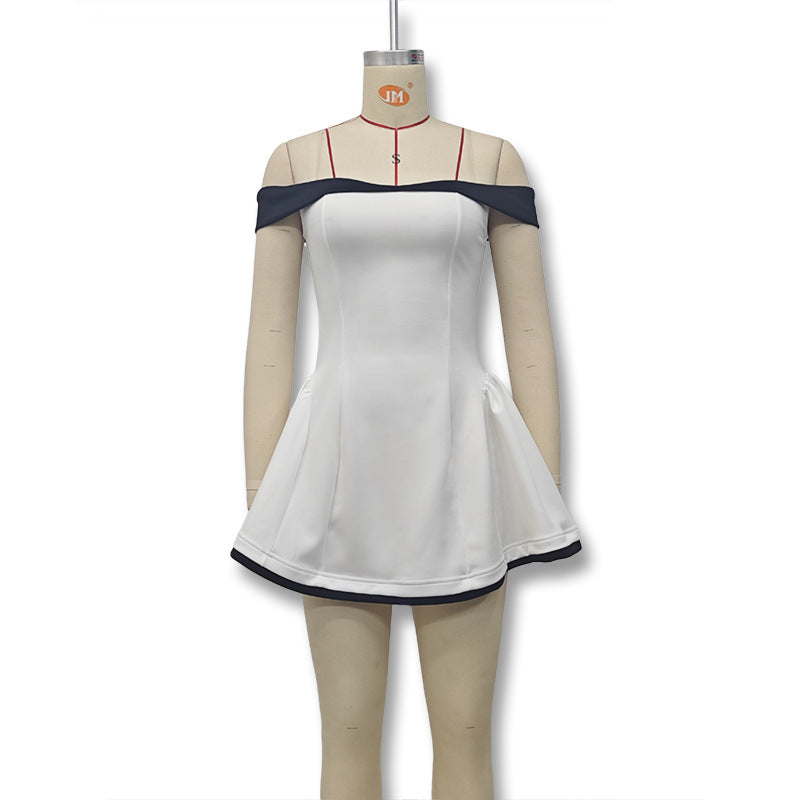 VVZ Women's color-blocked off-shoulder A-line dress