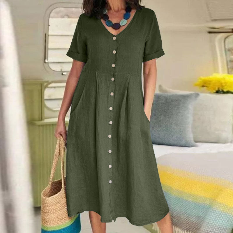 VVZ Women's Mid-Length Cotton-Linen Dress