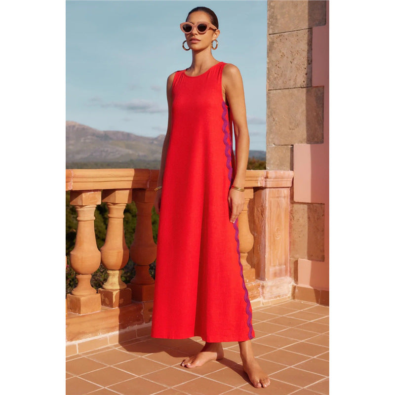 VVZ Casual Sleeveless Deep V-Neck Maxi Dress