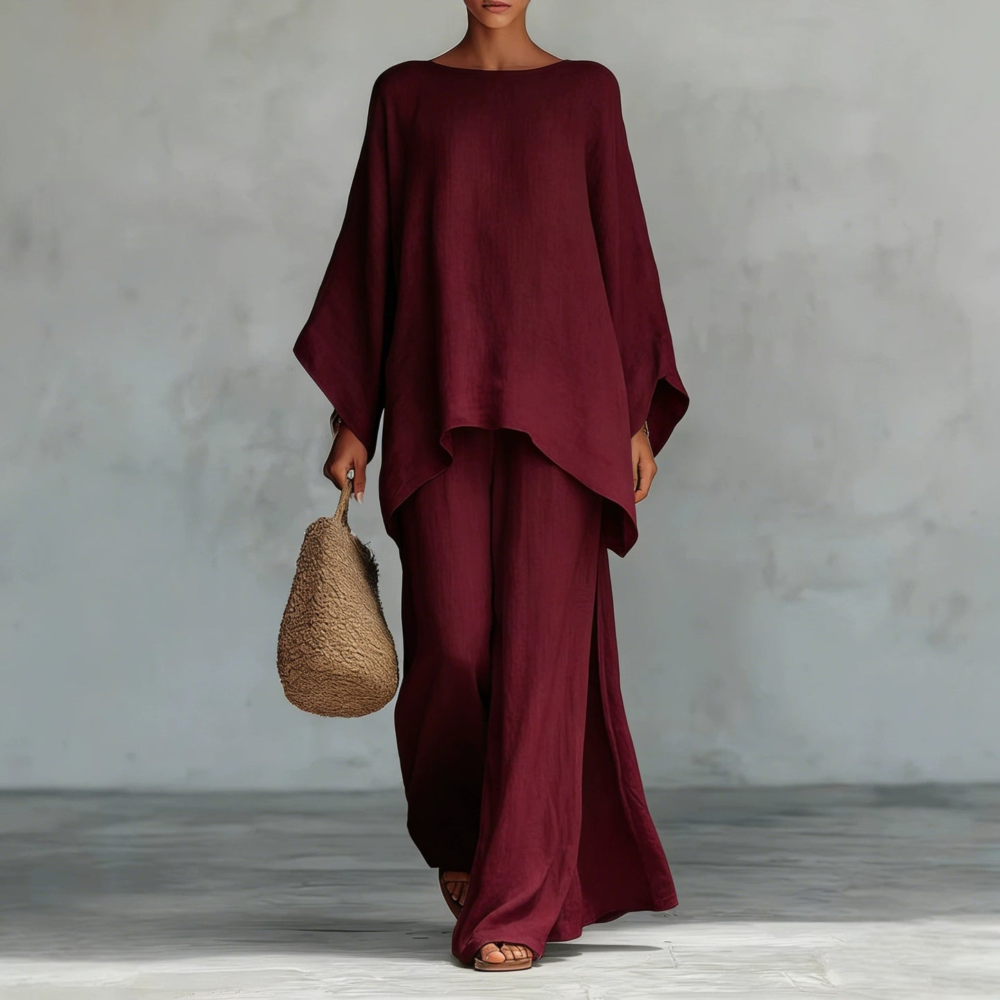 VVZ Loose-Fit Long-Sleeve Shirt and Wide-Leg Pants Set
